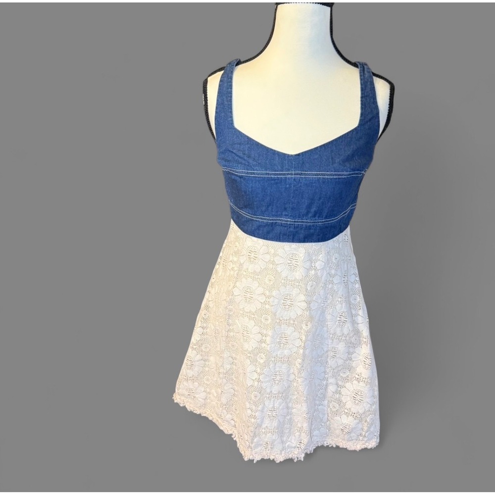 My Michelle Denim & White Lace Dress